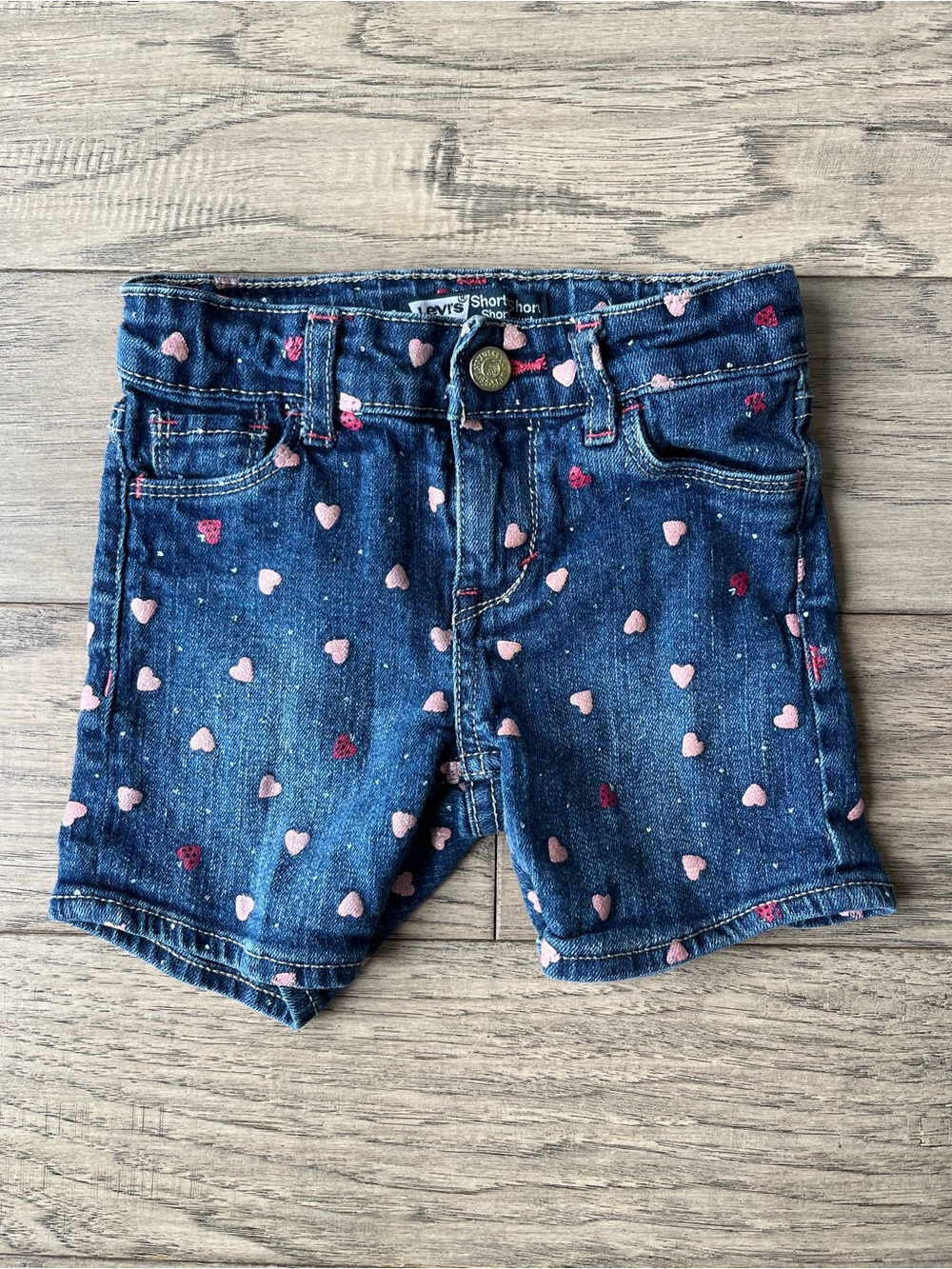 Levi's Dark Blue Denim Shorts with Pink Heart Print